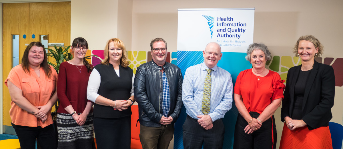 Pictured at a talk on engaging children and young people in the development of standards are Suzanne O’Brien, from advocacy group EPIC; Kate Gillen, Department of Children and Youth Affairs; Fiona McDonnell, Tusla; Professor Tim Moore, Australian Centre for Child Protection; and HIQA's Phelim Quinn, Mary Dunnion, and Rachel Flynn.